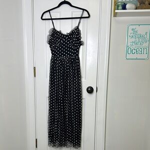 Black and White Polka Dot Midi Sundress with Spaghetti Straps